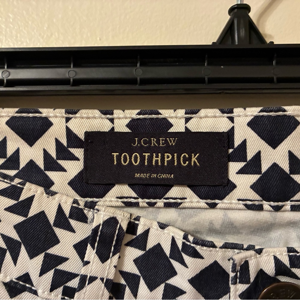 J. Crew Toothpick Ankle Skinny Jeans Navy Cream Geometric Aztec Preppy Money 24 - Picture 6 of 8